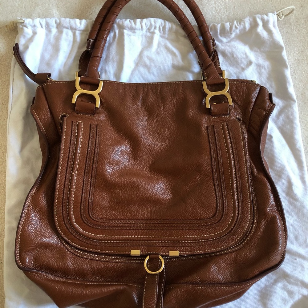 Chloe Marcie Large Top Handle Bag in Cognac